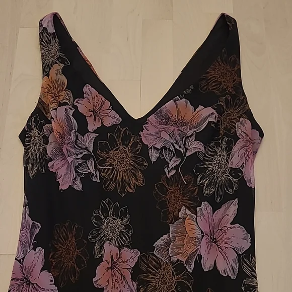EUC 1990s VTG  Scarlett Black with Pink Floral Print Slip Dress with Flowing Hem - Picture 6 of 16